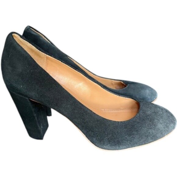 J. Crew Suede Pumps Round Toe, Block Heels - Black - 8 - Picture 1 of 9